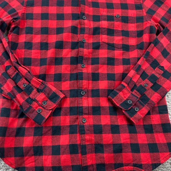 Denim & Flower Shirt Men Medium M Red Black Lumberjack Checkered Button Down - Picture 2 of 10